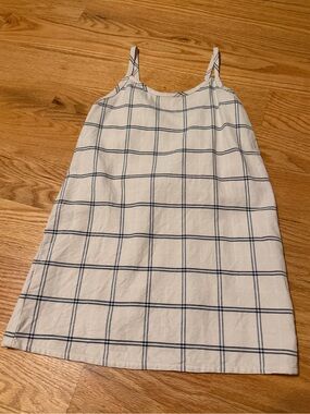 Girls White and Black Check Spaghetti-Strap Dress